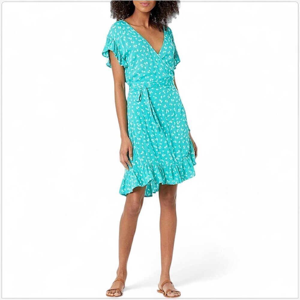 Billabong Wrap and Roll Tropic Shore Aqua Floral Ruffle Dress NEW Size XS